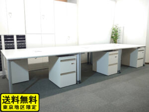6人用 フリーアドレス デスクセット コクヨ ワークソート ワークテーブルセット W1400×3台 フリアド 平机 片袖机 可動式 オフィステーブル ミーティングテーブル 会議テーブル 多目的テーブル SDT-WS1414PAW 開業セット 国産 【中古オフィス家具】【中古】