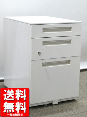 ワゴン 3段 イナバ デスクワゴン ホワイト カギ付き キャスターワゴン 袖机 脇机 Sワゴン B4-3-606CK 中古