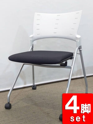 【送料無料 地域限定】【美品】4脚セット イトーキ マノス マノスチェア ネスティングチェア ミーティングチェア 会議チェア ネスタブルチェア スタックチェア 平行スタックチェア 会議用チェア 会議椅子 ミーティング用チェア 会議用椅子 キャスター付きチェア 会議イス 多目的チェア 折りたたみ ITOKI MANOSS 国産【中古オフィス家具】【中古】