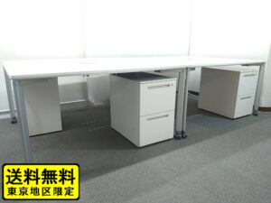 【送料無料 地域限定】 4人用 フリーアドレス デスクセット コクヨ ワークソート ワークテーブルセット W1400×2台 フリアド 平机 片袖机 可動式 オフィステーブル ミーティングテーブル 会議テーブル 多目的テーブル SDT-WS1414PAW 開業セット 国産 【中古オフィス家具】【中古】