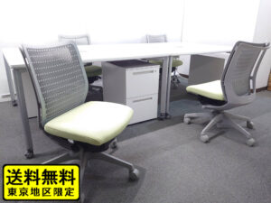 【送料無料 地域限定】 4人用 フリーアドレス デスクセット コクヨ ワークソート ワークテーブルセット デスクセット W1400×2台 フリアド 平机 片袖机 可動式 オフィステーブル ミーティングテーブル 会議テーブル 多目的テーブル SDT-WS1414PAW 開業セット 国産 【中古オフィス家具】 【中古】