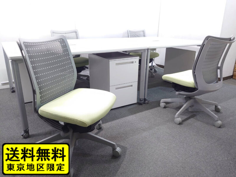 【送料無料 地域限定】 4人用 フリーアドレス デスクセット コクヨ ワークソート ワークテーブルセット デスクセット W1400×2台 フリアド 平机 片袖机 可動式 オフィステーブル ミーティングテーブル 会議テーブル 多目的テーブル SDT-WS1414PAW 開業セット 国産 【中古オフィス家具】 【中古】