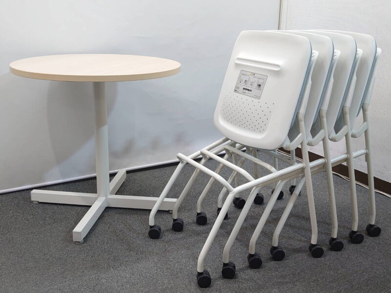 【送料無料 東京地区限定】 ４人用 会議セット ミーティングセット 丸テーブル ウチダ ノティオ カフェテーブル ミーティングテーブル テーブル 円型 Φ750 会議チェア ミーティングチェア オカムラ ルナ notio 内田洋行 UCHIDA W750×D750×H720 okamura RUNA TI-00257 【中古オフィス家具】【中古】 - 画像 (5)