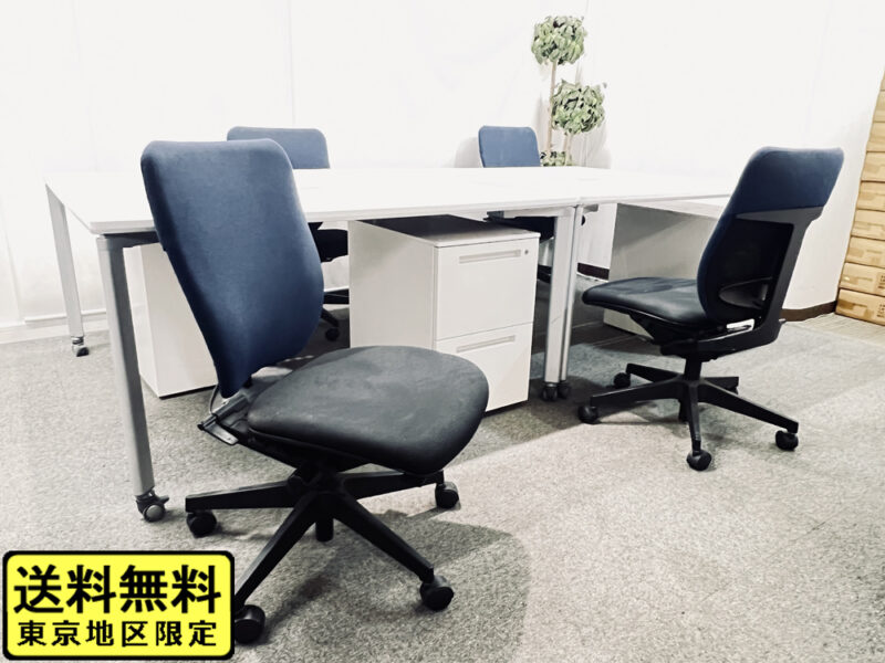 【送料無料 地域限定】４人用 フリーアドレス デスクセット コクヨ ワークソート ワークテーブルセット W1400×2台 フリアド 平机 片袖机 可動式 オフィステーブル ミーティングテーブル 会議テーブル 多目的テーブル SDT-WS1414PAW 開業セット 国産 【中古オフィス家具】【中古】