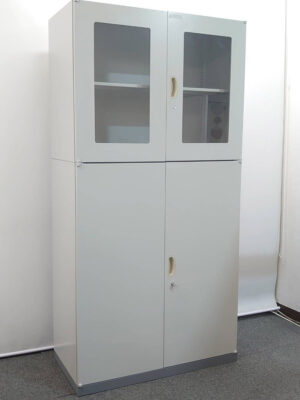 両開き書庫 ナイキ ガラス書庫 スチール書庫 収納庫 スチール収納庫 キャビネット ガラス両開き書庫 ガラス開き扉 ガラス扉書庫 カギ付き書庫 収納庫 ガラス開き扉キャビネット 両開きキャビネット スチールキャビネット W900×H450×H1800 NAIKI A051007 A200907【中古オフィス家具】【中古】