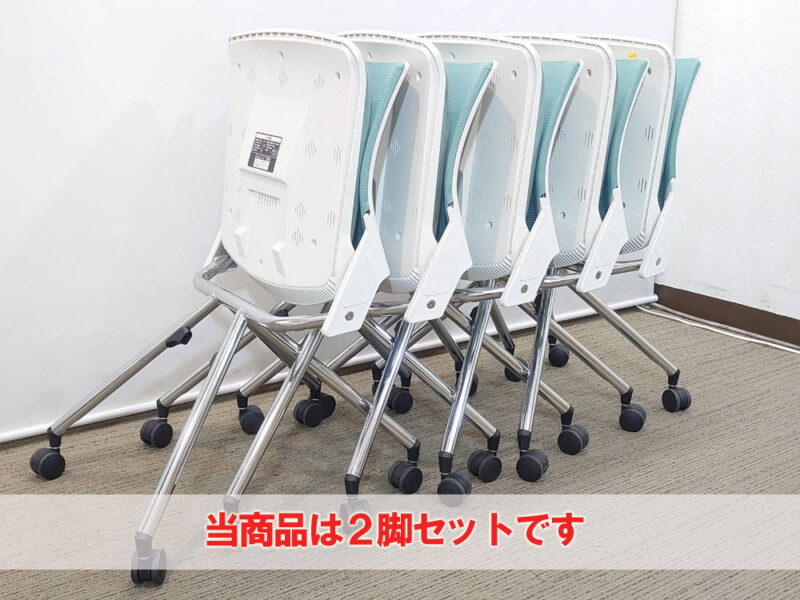 会議チェア ２脚セット オカムラ クリール ミーティングチェア スタッキングチェア ネスティングチェア ネスタブルチェア スタックチェア 平行スタックチェア 会議用チェア 会議椅子 ミーティング用チェア 会議用椅子 キャスター付きチェア okamura 岡村製作所 COURIR 国産【中古オフィス家具】【中古】 - 画像 (7)