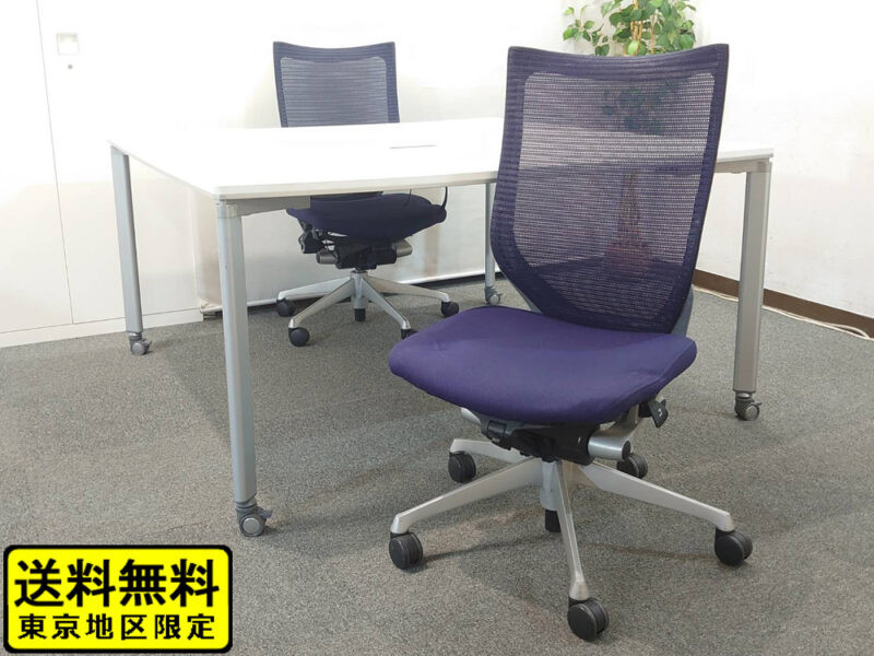 【送料無料 地域限定】２人用 フリーアドレス デスクセット コクヨ ワークソート ワークテーブルセット W1400×１台 フリアド 平机 片袖机 可動式 オフィステーブル ミーティングテーブル 会議テーブル 多目的テーブル キャスター付き SDT-WS1414PAW 開業セット 国産 【中古オフィス家具】【中古】