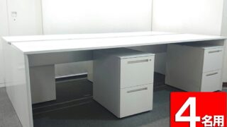 4人用フリーアドレスデスクセット イトーキ W2400 ホワイト＋ワゴン付