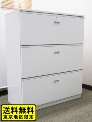【送料無料 東京地区限定】 イトーキ シンライン ラテラル書庫 ３段 キャビネット 収納庫 本棚 書棚 スチール書庫 カギ付き書庫 鍵付き書庫 ホワイト色 天板付き スチールキャビネット ラテラルキャビネット W9 国産【中古オフィス家具】【中古】