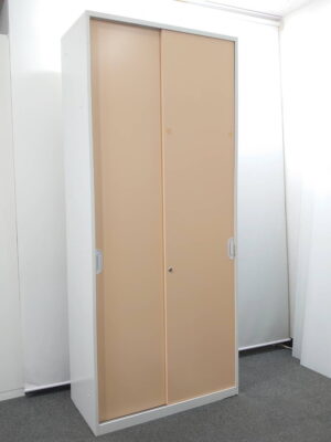 引き違い書庫 キャビネット 収納庫 引き違いキャビネット W900 D450 H2100 オフィス収納 収納棚 ナチュラル色 カギ付き スチール書庫 スチールキャビネット 豊国工業 豊國工業 国産 国内メーカー品 【中古オフィス家具】【中古】