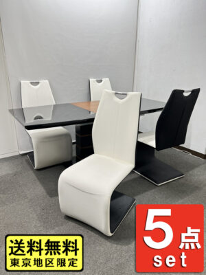 【送料無料 東京地区限定】伸長式テーブル  チェア ５点セット ダイニングテーブル ミーティングテーブル 会議テーブル センターテーブル 応接テーブル 幅調節 ダイニングチェア【中古オフィス家具】【中古】