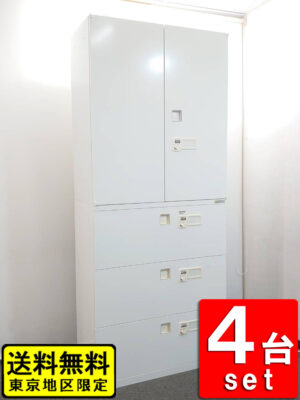 【送料無料 東京地区限定】【大量入荷】【美品】４台セット オカムラ レクトライン 上下書庫 両開き書庫 ラテラル書庫 キャビネット ユニット書庫 ダイヤル錠 ユニット書庫【中古オフィス家具】【中古】