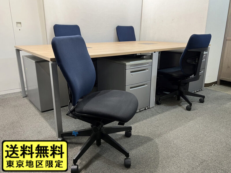 【送料無料 東京地区限定】 ４人用 フリーアドレス ワークソート 大型会議テーブル W2400（W1200×2台）×D1400×H720 コクヨ ワークソート ワークテーブル フリアド 平机 ミーティングテーブル 会議テーブル SDT-WF1214MP2 W1200×2台 角型 KOKUYO オフィスデスク デスク ワゴン キャスターチェア ３段ワゴン オカムラ プロステージ イトーキ プラオ 国産【中古オフィス家具】【中古】