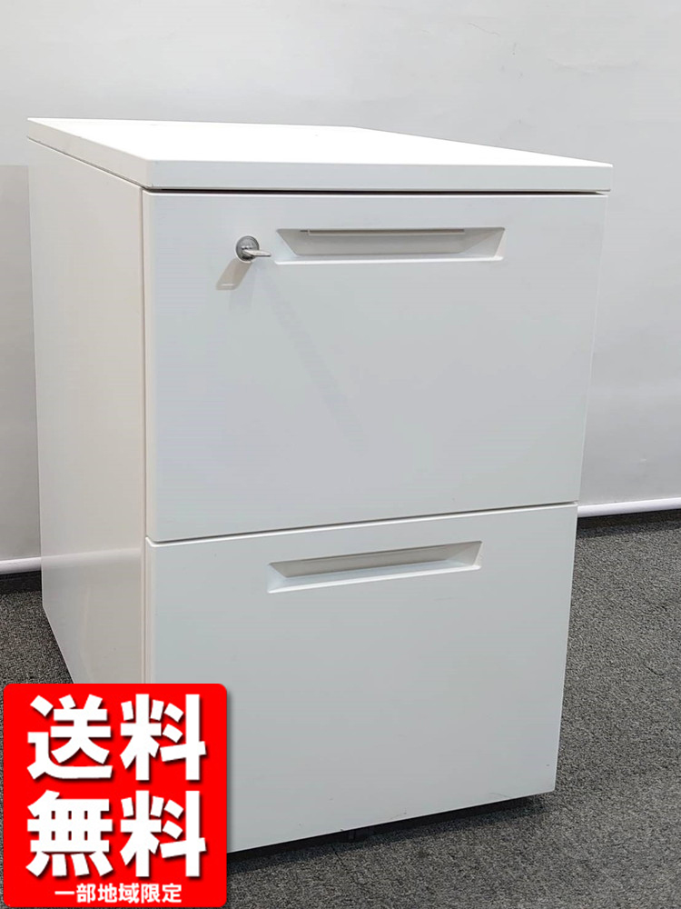 KOKUYO 2段ワゴン SDM-IS46A2SAWN ワゴン デスクワゴン サイドワゴン 事務ワゴン 鍵付き ホワイト色 中古