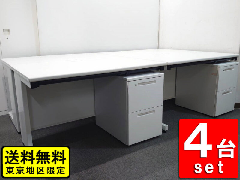 【送料無料 東京地区限定】 ４人用 開業セット 片袖机 片袖デスク オフィスデスク スチールデスク 事務机 事務デスク 平机 デスクワゴン サイドワゴン スチール製ワゴン ４台セット W1200×D700×H700 プラス フラットライン SP-T127 PLUS コクヨ iS デスクワゴン KOKUYO SDM-IS46A2SAWN wi-00680 国産【中古オフィス家具】【中古】