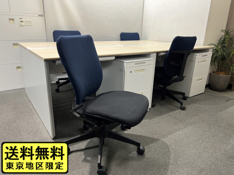 【送料無料 東京地区限定】４人用 フリーアドレス デスクセット ウチダ アルセナ ワークテーブルセット W1200×2台 フリアド 平机 片袖机 オフィステーブル ミーティングテーブル 会議テーブル 多目的テーブル 内田洋行 UCHIDA 開業セット 国産 【中古オフィス家具】【中古】