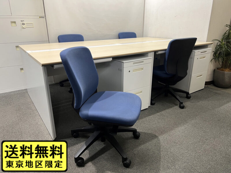 【送料無料 東京地区限定】４人用 フリーアドレス デスクセット ウチダ アルセナ ワークテーブルセット W1200×2台 フリアド 平机 片袖机 オフィステーブル ミーティングテーブル 会議テーブル 多目的テーブル 内田洋行 UCHIDA MIチェア 開業セット 国産
