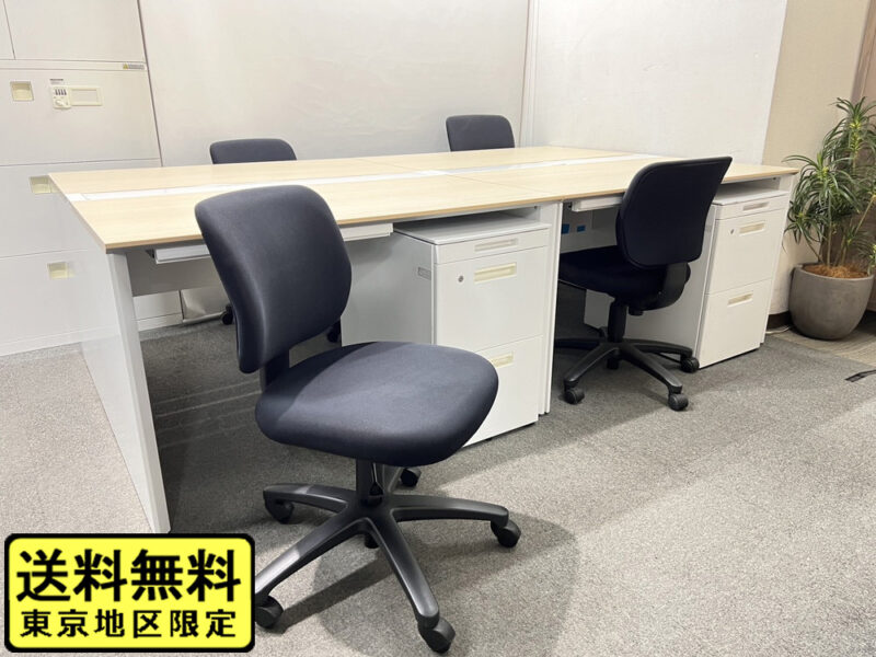 【送料無料 東京地区限定】４人用 フリーアドレス デスクセット ウチダ アルセナ ワークテーブルセット W1200×2台 フリアド 平机 片袖机 オフィステーブル ミーティングテーブル 会議テーブル 多目的テーブル 内田洋行 UCHIDA MIチェア 開業セット 国産 【中古オフィス家具】【中古】