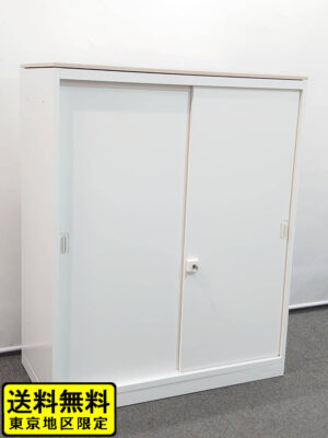 【送料無料 東京地区限定】オカムラ レクトライン 引き違い書庫 3段 キャビネット スチール書庫 ラテラルキャビネット 収納庫 本棚 書棚【中古オフィス家具】【中古】