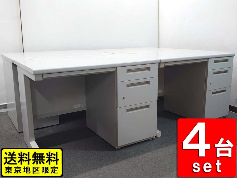 【送料無料 東京地区限定】【在庫5台あり】４台セット イナバ VDNシリーズ 開業セット 片袖机  片袖デスク オフィスデスク 事務机 ワークデスク スチールデスク 事務デスク オフィス用デスク ４人用【中古オフィス家具】【中古】
