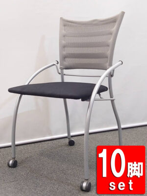 【送料無料 地域限定】 ITOKI プリエ2 会議チェア 10脚セット ミーティングチェア ネスタブルチェア ネスティングチェア 多目的チェア メッシュチェア KF-110H-Z5T1T5 【中古オフィス家具】【中古】