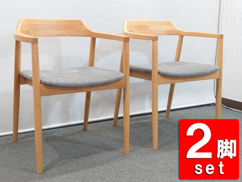 2脚セット 木製チェア ミーティングチェア 会議チェア ダイニングチェア カフェチェア 木製チェア ひじ付き 肘付き 肘つき ウッドチェア いす 椅子 チェアー 会議用チェア ミーティング用チェア 北欧風チェア ラウンジチェア【美品】【中古オフィス家具】【中古】