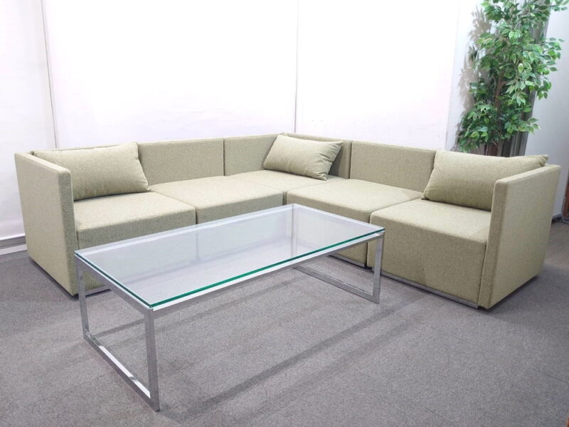 【送料無料 東京地区限定】 応接セット ６点セット 応接家具 １人掛けソファ コーナーソファ ローテーブル ガラステーブル ロビーソファ ソファセット ソファ 役員室 会議室 応接室 応接ソファ【中古オフィス家具】【中古】 - 画像 (2)