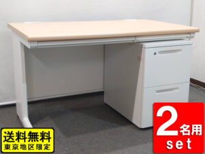 【送料無料 東京地区限定】【在庫16台あり】【美品】2名用セット 2名様セット 片袖机 井上金庫 片袖デスク オフィスデスク スチールデスク 事務机 事務デスク 平机 コクヨ iS デスクワゴン サイドワゴン 2段ワゴン キャスターワゴン【中古オフィス家具】【中古】
