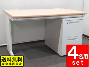 【送料無料 東京地区限定】【在庫16台あり】【美品】4名用セット 4名様セット 片袖机 井上金庫 片袖デスク オフィスデスク スチールデスク 事務机 事務デスク 平机 コクヨ iS デスクワゴン サイドワゴン 2段ワゴン キャスターワゴン【中古オフィス家具】【中古】