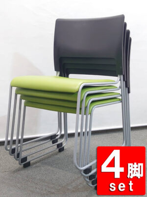 【地域限定 送料無料】 【在庫34脚】4脚セット ミーティングチェア 中央可鍛工業 会議チェア スタッキングチェア スタックチェア CHUO MALLEABLE IRON MO-17 ループ脚 会議用チェア 会議椅子 ミーティング用チェア 会議用椅子 会議イス 多目的チェア 積み重ねタイプ ブラック×グリーン【中古オフィス家具】【中古】