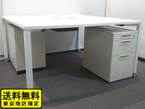 コクヨ ワークフィットデスク 2人用セット W1400+LAワゴン2台付 国産