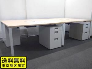 【送料無料 東京地区限定】 4人用 コクヨ ワークフィット ワークデスク スタンダードテーブル W1400×D1400×H720 フリーアドレスデスク オフィスデスク ワークテーブル 両面タイプ キャスター脚 SDT-WF1414M10N ナチュラル イトーキ CXワゴン 国産【中古オフィス家具】【中古】