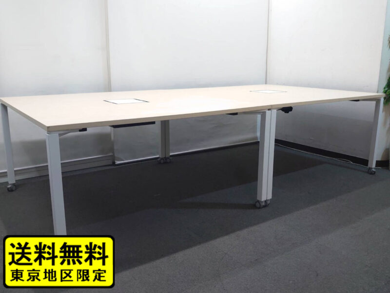【送料無料 東京地区限定】 フリーアドレス 大型会議テーブル W2800 コクヨ ワークフィット ワークデスク スタンダードテーブル フリーアドレスデスク オフィスデスク ワークテーブル 両面タイプ キャスター脚 SDT-WF1414M10N ナチュラル 国産【中古オフィス家具】【中古】