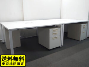 コクヨ ワークフィットデスク 4人用セット W1400×2台+LAワゴン4台付