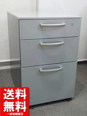 3段デスクワゴン シルバー カギ付き 幅395 インサイドワゴン
