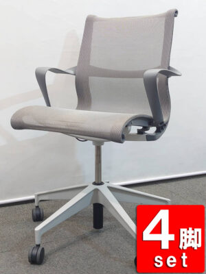 【送料無料 地域限定】 4脚セット ハーマンミラー セトゥーチェア オフィスチェア メッシュチェア Herman Miller Setu Chair 肘付き グレー色【中古オフィス家具】【中古】