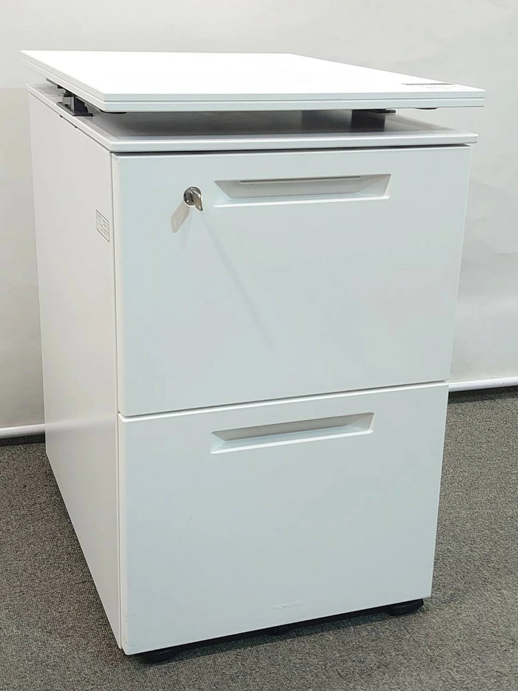 コクヨ 昇降式2段ワゴン ホワイト カギ付き W410 国産キャスター付