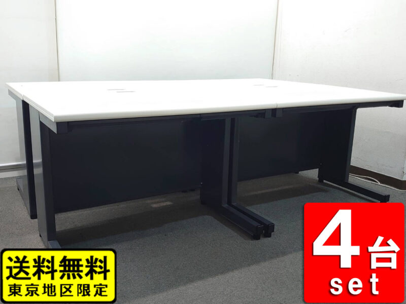 ４台セット プラス 平机 デスク フラットライン ホワイト色 スチールデスク  PLUS 【中古】