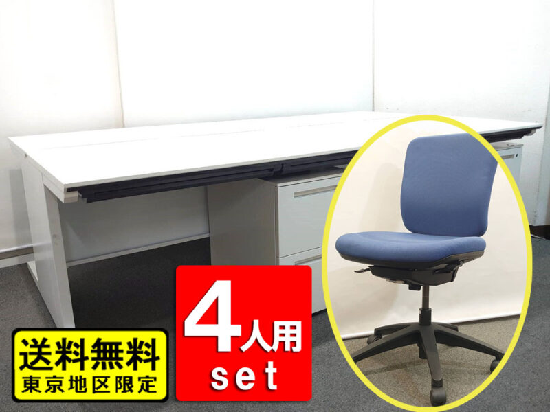 開業セット イトーキ CZR 片袖机 ４台セット 平机 デスクワゴン ウチダ MIチェア【中古オフィス家具】