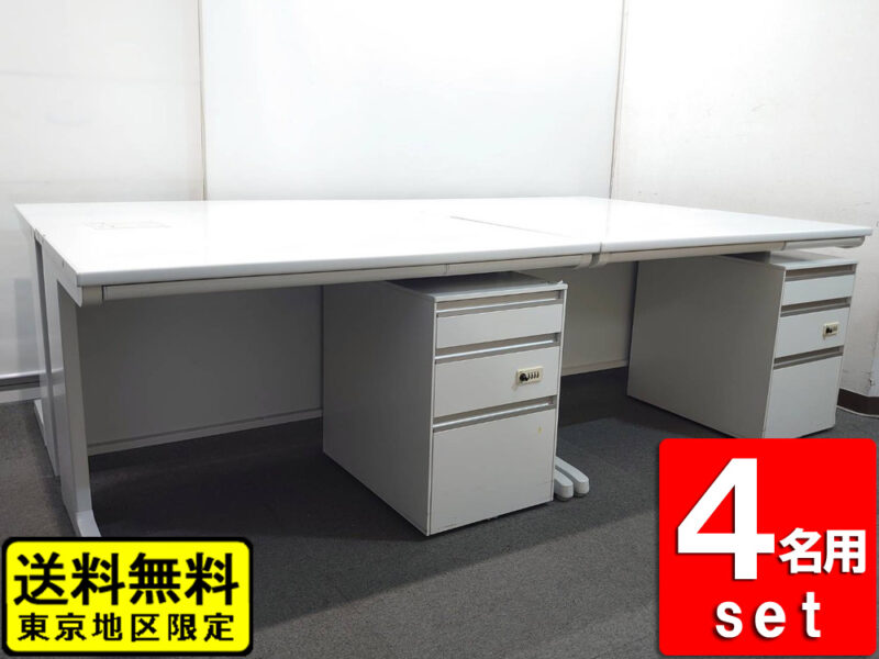 開業セット トヨスチール 平机 片袖机 ４台セット デスクワゴン インクルード イトーキ【中古オフィス家具】