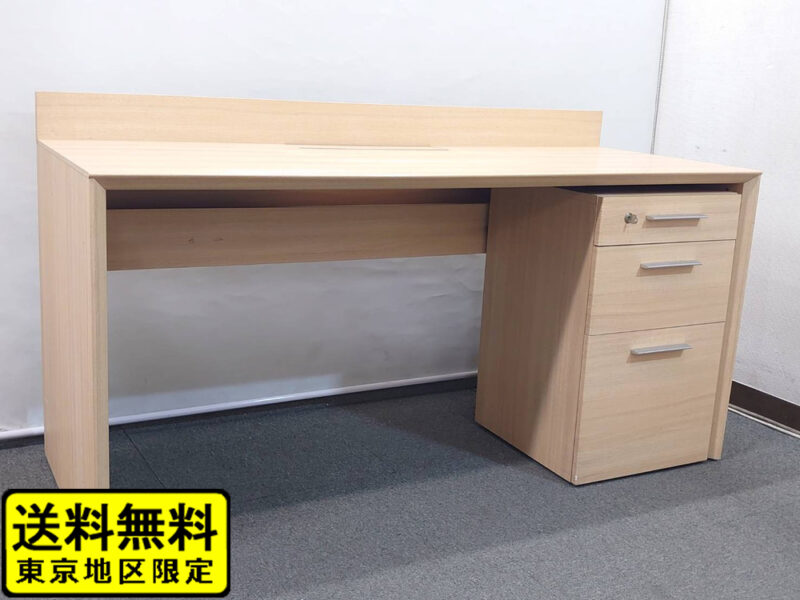 オカムラ 木製平机＋3段ワゴンセット W1500 ナチュラル色