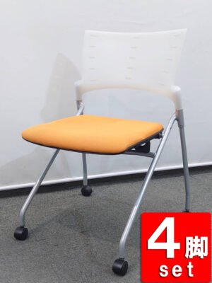 イトーキ マノス 会議チェア 4脚セット 平行スタック キャスター付
