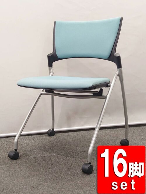 会議チェア 16脚セット イトーキ マノス 平行スタック キャスター付 布張り