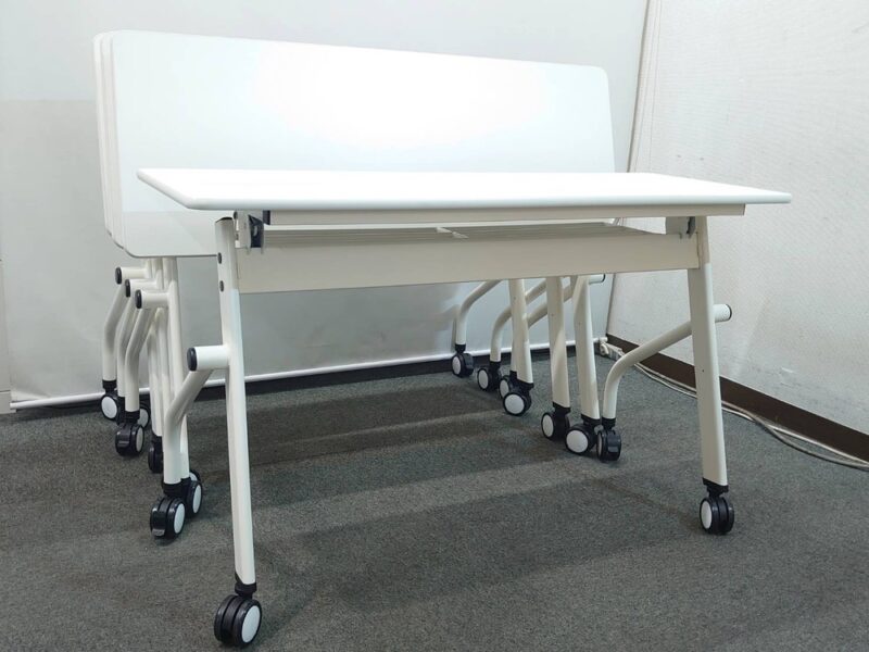 折りたたみ式会議テーブル 4台セット 幅1200×奥行450 棚付き - 画像 (2)
