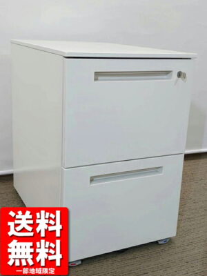 イトーキ 2段ワゴン ホワイト 鍵付き W400 キャスター付 スチール製