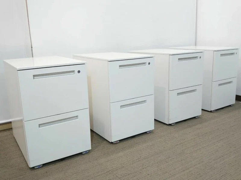 イトーキ 2段ワゴン 4台セット ホワイト 鍵付き W400 キャスター付 - 画像 (2)