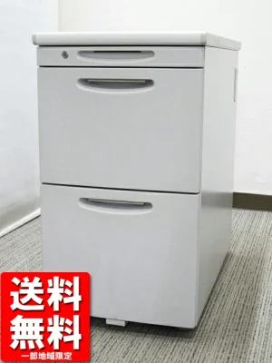 オカムラ SD 脇机 3段 袖机 幅400 延長デスク カギ付き ライトグレー A