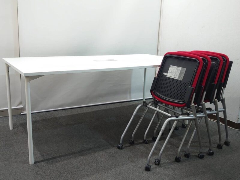 会議セット 4人用 W1800×D900 ホワイト テーブル＋オカムラ椅子付 - 画像 (6)