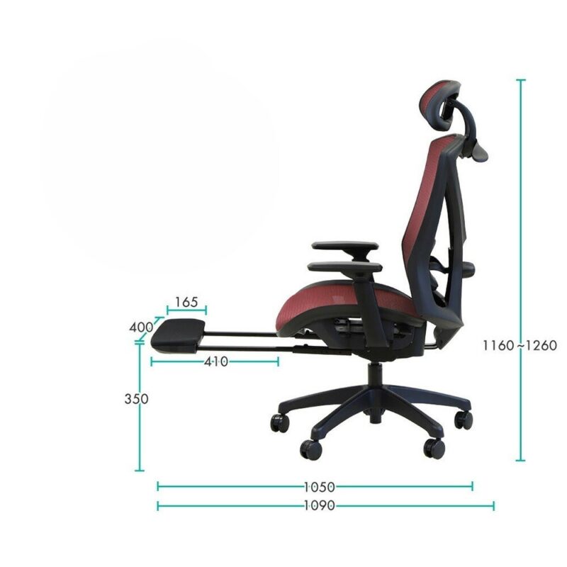 オフィスチェア メッシュタイプ フットレスト付き ヘッドレスト付き DF-1H 5色 新品 - 画像 (19)