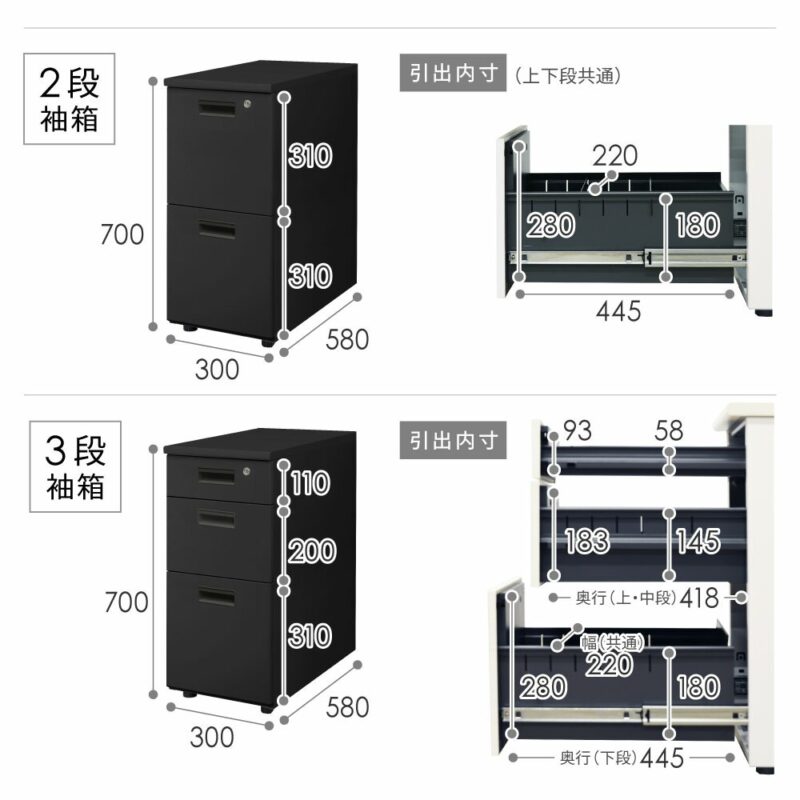 オフィスデスク 両袖机 スリム 幅1400 本体ブラック LRD-146B 新品 - 画像 (12)